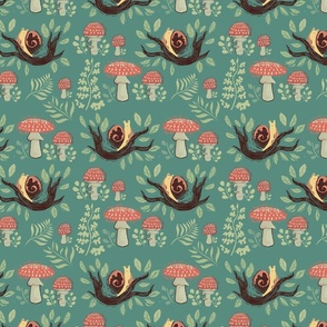 Snail and Mushrooms Forest Pattern