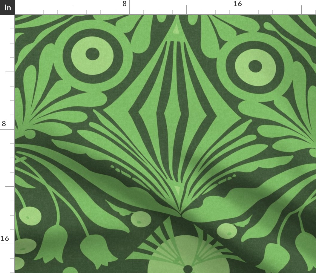 Large Scale // Decorative Botanical Abstract Hand-drawn Design - Lime Green on  Forest Green