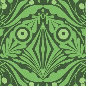 Medium Scale // Decorative Botanical Abstract Hand-drawn Design - Lime Green on  Forest Green
