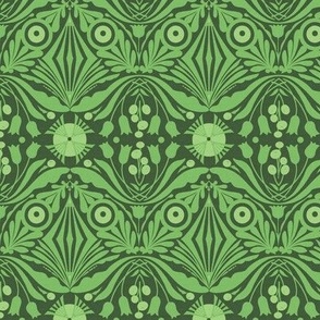 Smaller Scale // Decorative Botanical Abstract Hand-drawn Design - Lime Green on  Forest Green