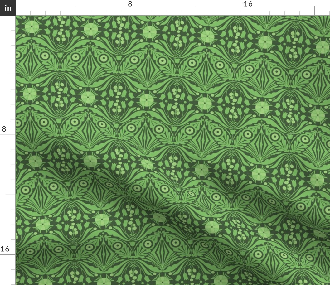 Smaller Scale // Decorative Botanical Abstract Hand-drawn Design - Lime Green on  Forest Green