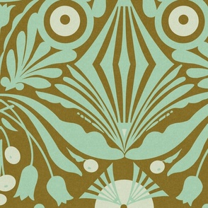 Large Scale // Decorative Botanical Abstract Hand-drawn Design - Mint Green and Moss Olive Green