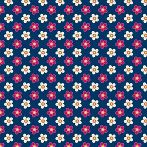 Red and white flowers on dark blue background rustic