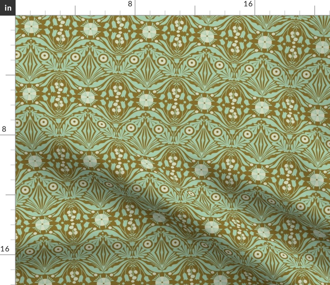 Smaller Scale // Decorative Botanical Abstract Hand-drawn Design - Mint Green and Moss Olive Green