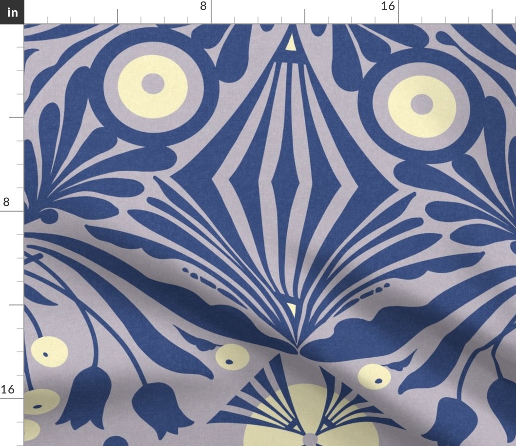 Large Scale // Decorative Botanical Abstract Hand-drawn Design - Royal Blue, Cream White and Periwinkle Blue