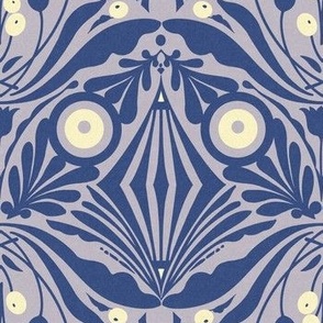 Medium Scale // Decorative Botanical Abstract Hand-drawn Design - Royal Blue, Cream White and Periwinkle Blue