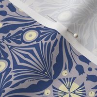 Smaller Scale // Decorative Botanical Abstract Hand-drawn Design - Royal Blue, Cream White and Periwinkle Blue