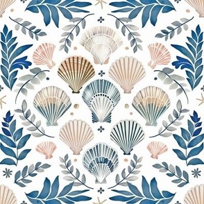 seashells folkart watercolor - bold colors