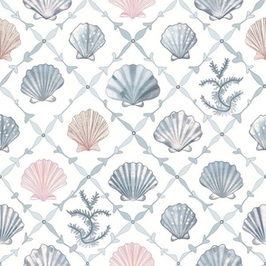 watercolor seashell grid - pastel