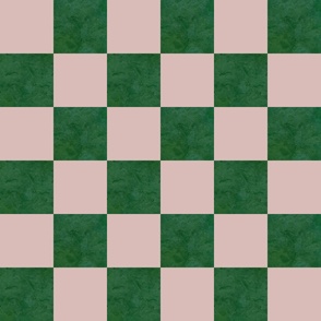 Modern Textured Dark Green and Beige Checkerboard - Large Scale 3 Inch Squares