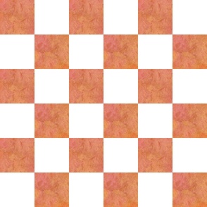 Modern Textured Orange and White Checkerboard - Large Scale 3 Inch Squares