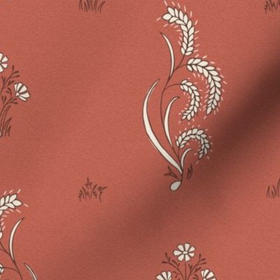 (L) wheatgrass-stylised floral-block print-terracotta red- large scale