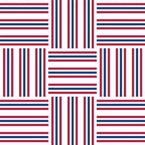 Red and Blue on White Stripes Basketweave