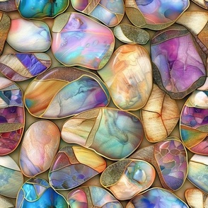 Stained Glass Watercolor Colorful Garden Sand Stones
