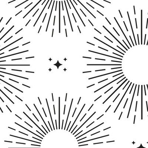 White and Black, retro, into space, sunburst