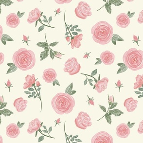 Rose Garden - pink watercolor roses on cream