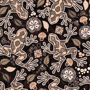 Hawaiian Brown and Black Poison Dart Frog Psychedelic, Vector Seamless Pattern