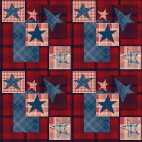 Checkered plaid red and blue with stars / shirt