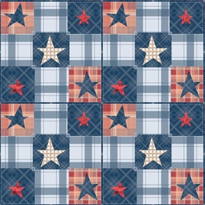 Checkered plaid red and blue with stars / shirt