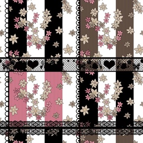  Trendy patchwork style pattern in black rose floral colors