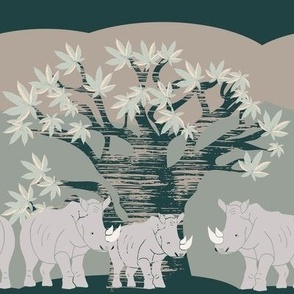 African animals - rhinos under the baobab tree 