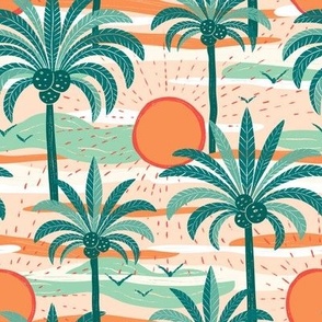 Tropical Palm Tree. Summer Beach Sea Vintage Design