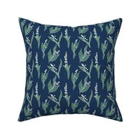 Lilly of the Valley - Green & White on Navy