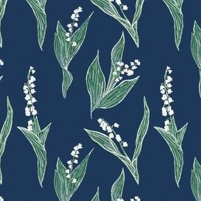 Lilly of the Valley - Green & White on Navy