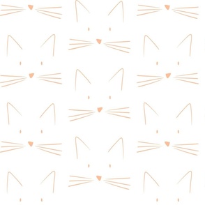 cat - peach fuzz abby cat on white - pantone color of the year 2024 - line art cute cat - cat fabric
