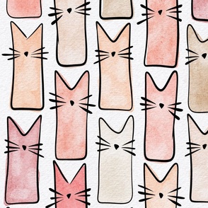 cat - peach fuzz buddy cat - pantone peach plethora color palette - watercolor adorable cat - cute cat fabric