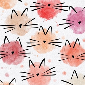 cat - peach fuzz ellie cat - pantone peach plethora color palette - watercolor drops cat - cute cat fabric and wallpaper