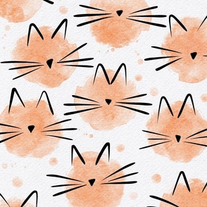 cat - peach fuzz ellie cat - pantone color of the year 2024 - watercolor drops cat - cute cat fabric and wallpaper