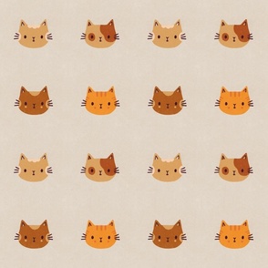 Cute cats: Ginger, Brown and Blonde Kitten Heads on Beige Background