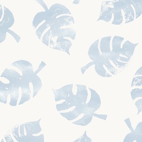 (XL) painted monstera  leaves - pale blue and white
