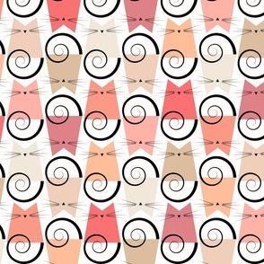 cat - peach fuzz figaro cat - pantone peach plethora color palette - cute geometric cats - cat fabric and wallpaper