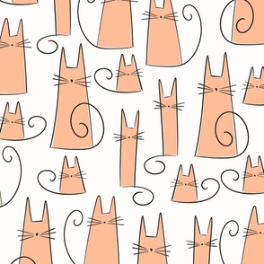 cat - gus cat peach fuzz - pantone color of the year 2024 - cute line art cat fabric and wallpaper