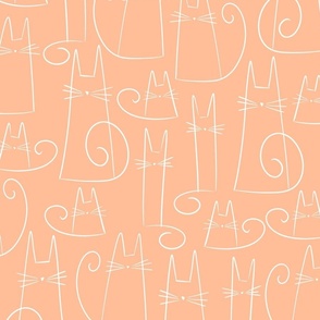 cat - gus cat peach fuzz - pantone color of the year 2024 - white on peach - cute line art cat fabric and wallpaper