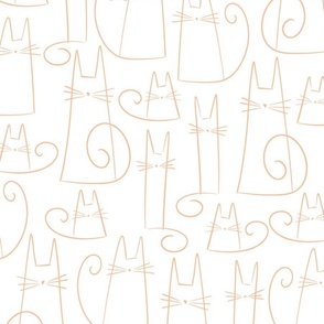 cat - gus cat peach fuzz - pantone color of the year 2024 - peach on white - cute line art cat fabric and wallpaper
