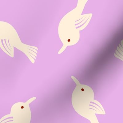 Little sparrow bird medium size in bright lilac cream white