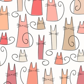 cat - gus cat peach fuzz - pantone peach plethora color palette - cute line art cat fabric and wallpaper