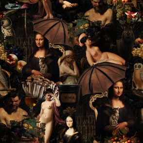 18" Gothic Steampunk Renaissance: The Mystic Dark Night of Mona Lisa - the deepest black