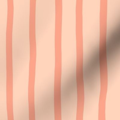 L - Peach Fuzz Soft Pinstripe - Bright Salmon Blush Contemporary Sketchy Stripe Wallpaper