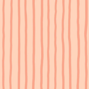 L - Peach Fuzz Soft Pinstripe - Bright Salmon Blush Contemporary Sketchy Stripe Wallpaper