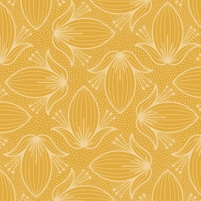 Yellow Ochre Abstract Floral – Bright Mustard Botanical Art Deco Illustration Statement Wallpaper