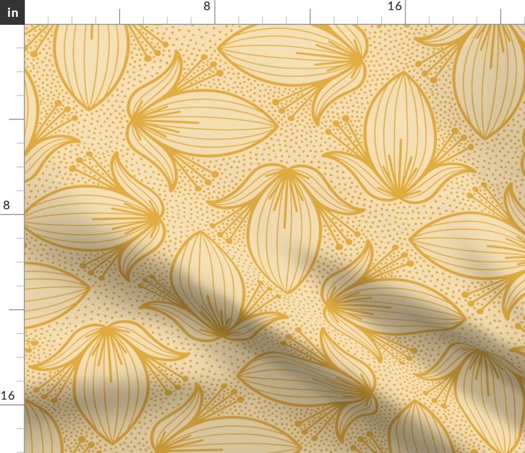 Yellow Ochre Abstract Floral – Light Mustard Botanical Art Deco Illustration Statement Wallpaper