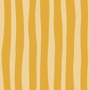 Yellow Ochre Wavy Stripes -  Bright Mustard Contemporary Thick Soft Stripe Wallpaper