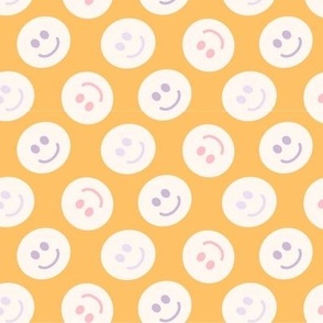 Sweet Smiley Pastel Face Polka Dot on a Sunny Yellow Background