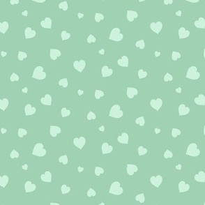 Sweet Soft Green Monochrome Scattered Love Hearts
