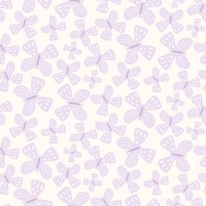Whimsical Scattered Soft Lilac Purple Butterflies on a Light Beige Background