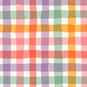 Hand Painted Colourful Bright Gingham Picnic Plaid Check 